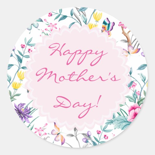 Elegant Floral & Butterflies Moederdag Ronde Sticker (Voorkant)