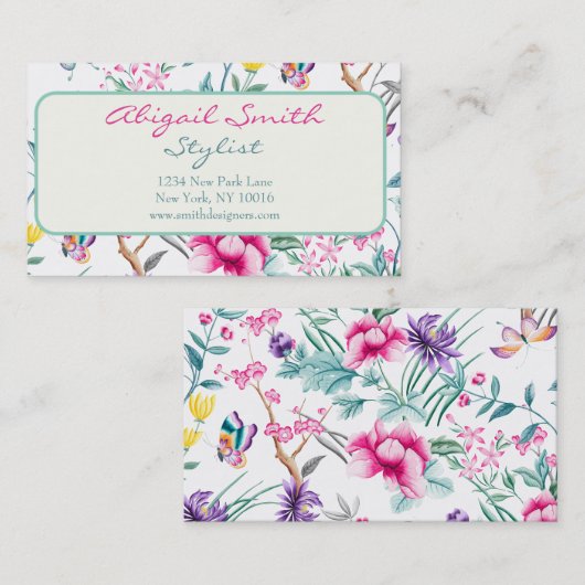 Elegant Floral & Butterflies Pattern Visitekaartje (Voorkant / Achterkant)