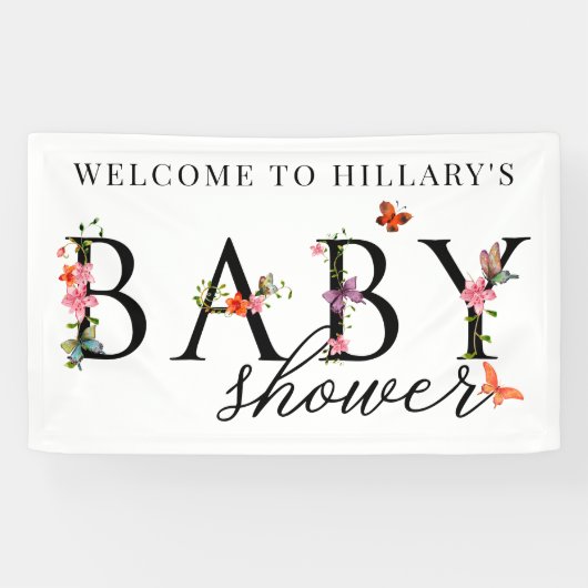 Elegant Floral Butterfly Baby shower Banner (Horizontaal)