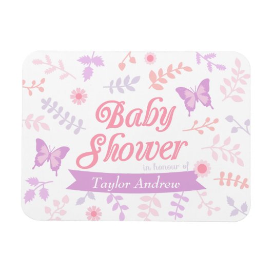 Elegant Floral Butterfly Baby shower Party Favors Magneet (Horizontaal)