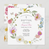 Elegant Floral Butterfly Baptism Invitation Kaart (Voorkant / Achterkant)
