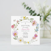 Elegant Floral Butterfly Baptism Invitation Kaart (Staand voorkant)