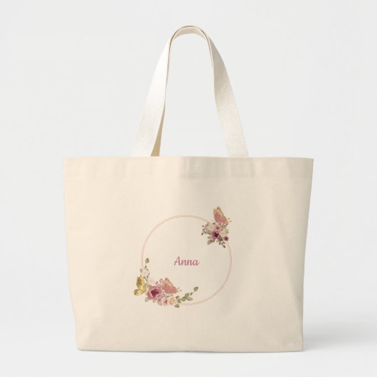 Elegant Floral Butterfly Rose Gold – Personalized Grote Tote Bag (Voorkant)