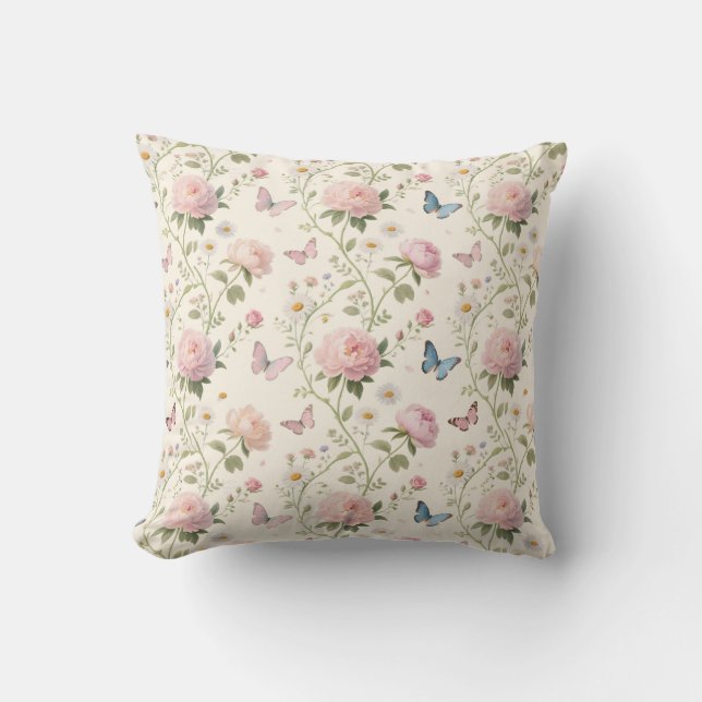 Elegant Floral & Butterfly Throw Pillow Kussen (Voorkant)