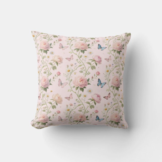 Elegant Floral & Butterfly Throw Pillow Kussen (Voorkant)