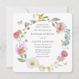 Elegant Floral Butterfly Wedding Invitation Kaart