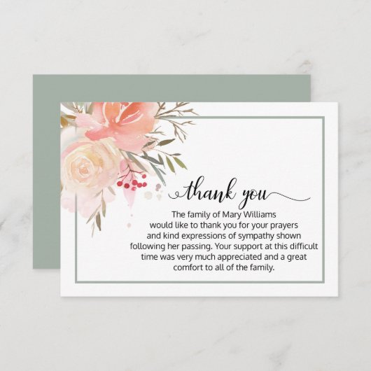 Elegant Floral Calligraphy Funeral Dankuwel Bedankkaart (Voorkant / Achterkant)