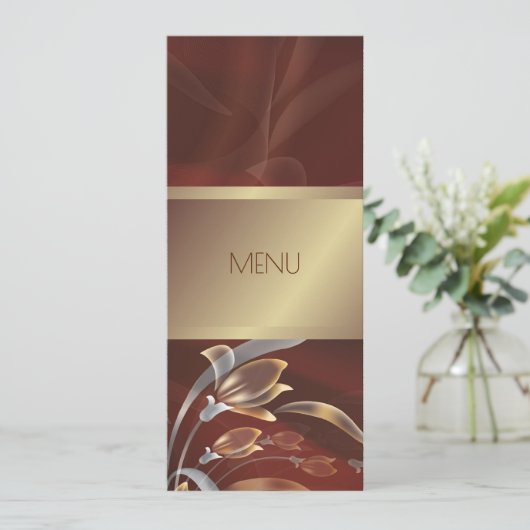 Elegant Floral Caoba | Gold Menu-Kaarten Menu (Staand voorkant)
