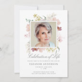 Elegant Floral Celebration of Life Memorial Foto Bedankkaart (Voorkant)