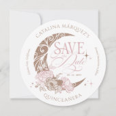 Elegant Floral Celestial Moon Stars Quinceanera Save The Date (Voorkant)