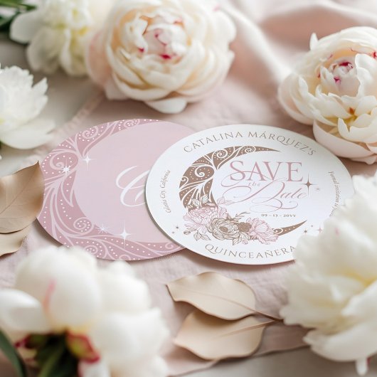 Elegant Floral Celestial Moon Stars Quinceanera Save The Date