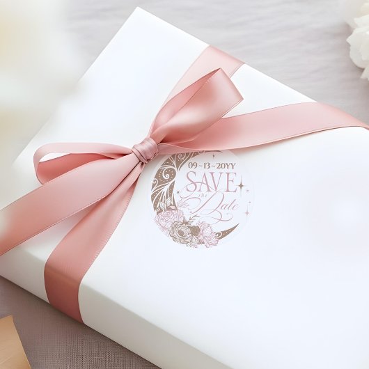Elegant Floral Celestial Moon Stars Save The Date Ronde Sticker