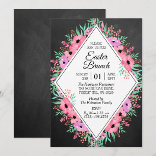 Elegant Floral Chalkboard Easter Brunch Kaart