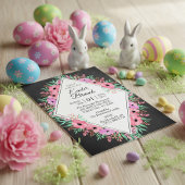 Elegant Floral Chalkboard Easter Brunch Kaart