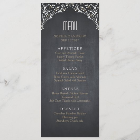 Elegant floral chalkboard rustig bruiloft menu (Voorkant)