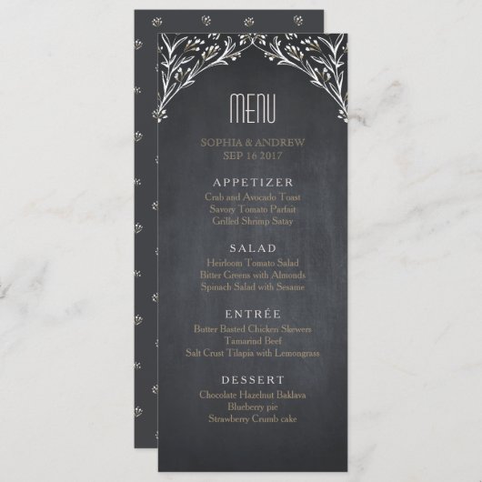 Elegant floral chalkboard rustig bruiloft menu (Voorkant / Achterkant)