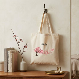 elegant floral cherry blossom custome name tote bag