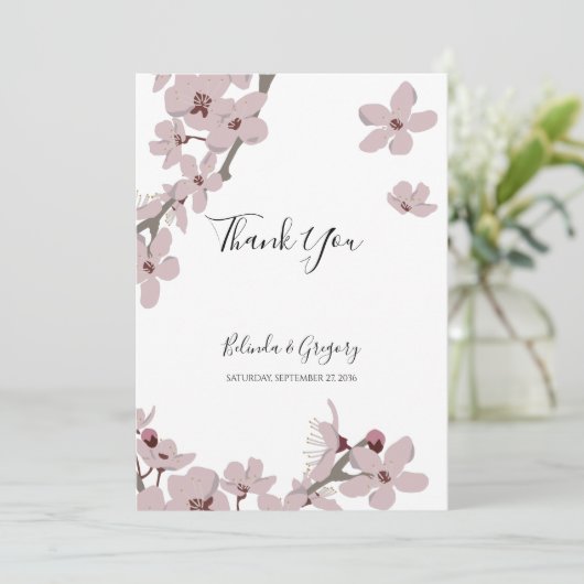 Elegant Floral Cherry Blossom Wedding Bedankkaart (Staand voorkant)