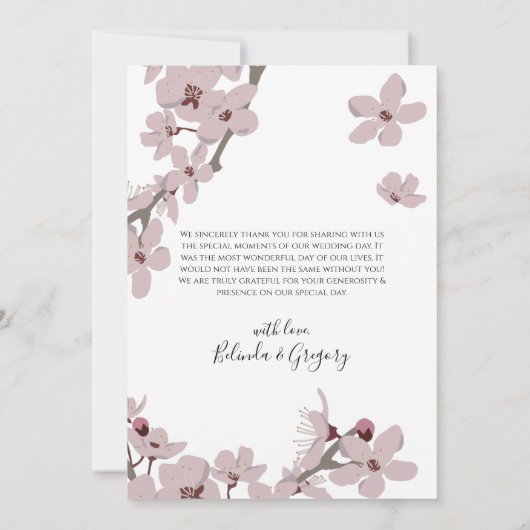 Elegant Floral Cherry Blossom Wedding Bedankkaart (Achterkant)
