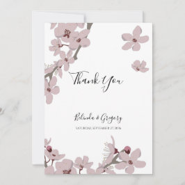 Elegant Floral Cherry Blossom Wedding Bedankkaart