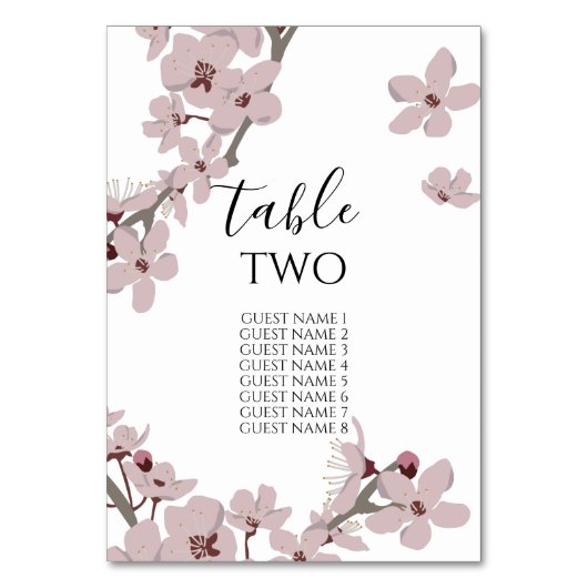 Elegant Floral Cherry Blossom Wedding Guest Names Kaart (Voorkant)