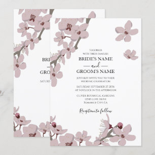Elegant Floral Cherry Blossom Wedding Invitations Kaart