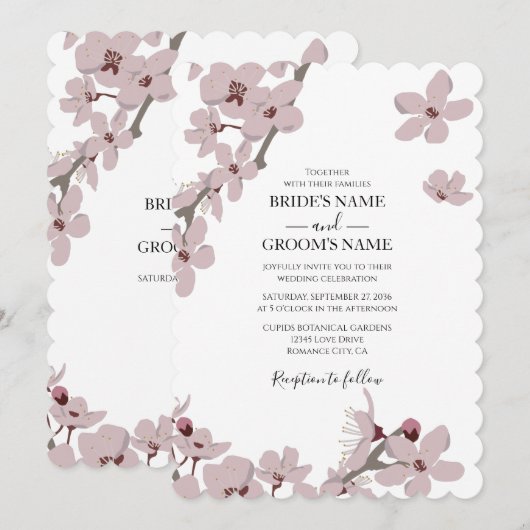 Elegant Floral Cherry Blossom Wedding Invitations Kaart (Voorkant / Achterkant)