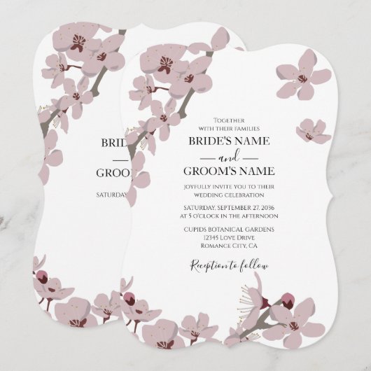 Elegant Floral Cherry Blossom Wedding Invitations Kaart (Voorkant / Achterkant)
