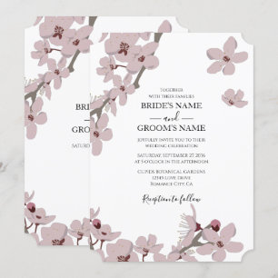 Elegant Floral Cherry Blossom Wedding Invitations Kaart