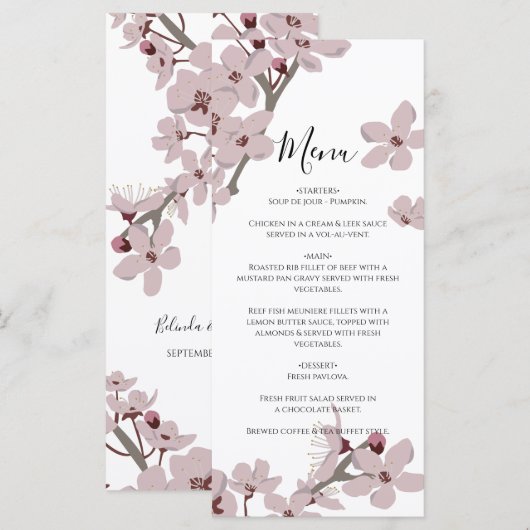 Elegant Floral Cherry Blossom Wedding Menu (Voorkant / Achterkant)