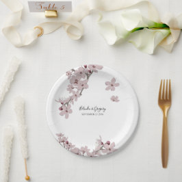 Elegant Floral Cherry Blossom Wedding Papieren Bordje