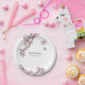 Elegant Floral Cherry Blossom Wedding Papieren Bordje (Feest)