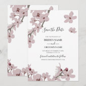 Elegant Floral Cherry Blossom Wedding Save The Date (Voorkant / Achterkant)