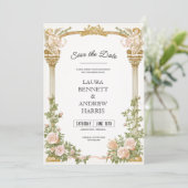 Elegant Floral Cherub Save the Date Kaart (Staand voorkant)