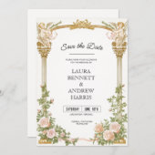 Elegant Floral Cherub Save the Date Kaart (Voorkant / Achterkant)