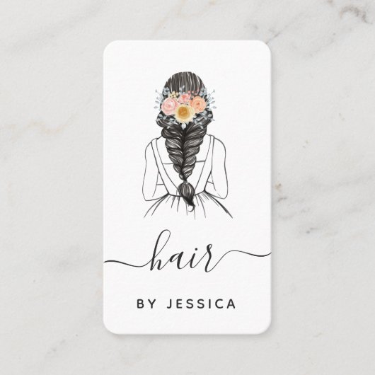 Elegant Floral Chic Bride Hairstyle Braid QR Code Visitekaartje (Voorkant)