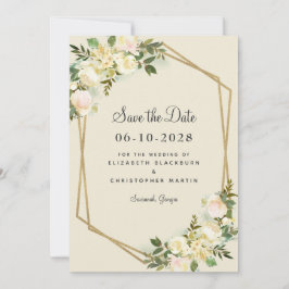 Elegant Floral Chic Gold Greenery Roos Wedding Save The Date