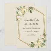 Elegant Floral Chic Gold Greenery Roos Wedding Save The Date (Voorkant / Achterkant)