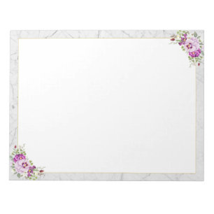 Elegant Floral Chic Marble Paarse Pansies Notitieblok