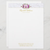 Elegant Floral  Chic Pansies Paarse marmer Briefhoofd (Voorkant / Achterkant)