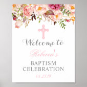 Elegant Floral Christening Baptism Welkomstteken Poster (Voorkant)