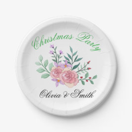 Elegant Floral Christmas Party Paper Plate Papieren Bordje