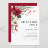 Elegant Floral Christmas Party Red Kaart (Voorkant / Achterkant)