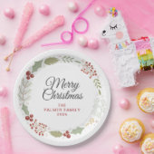 Elegant Floral Christmas Wreath Family Custom Name Papieren Bordje (Feest)