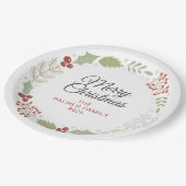 Elegant Floral Christmas Wreath Family Custom Name Papieren Bordje (Gekanteld)