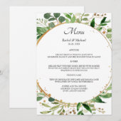 Elegant Floral Circle Green Gold Menu (Voorkant / Achterkant)