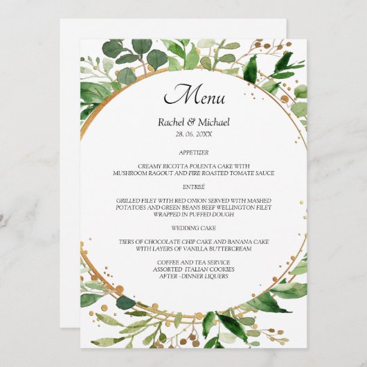 Elegant Floral Circle Green Gold Menu (Voorkant / Achterkant)