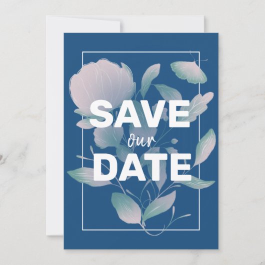 Elegant Floral Classic Blue Paars No Photo Save The Date (Voorkant)