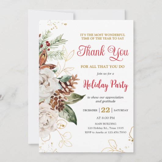 Elegant Floral Company Holiday Party Kaart (Voorkant)