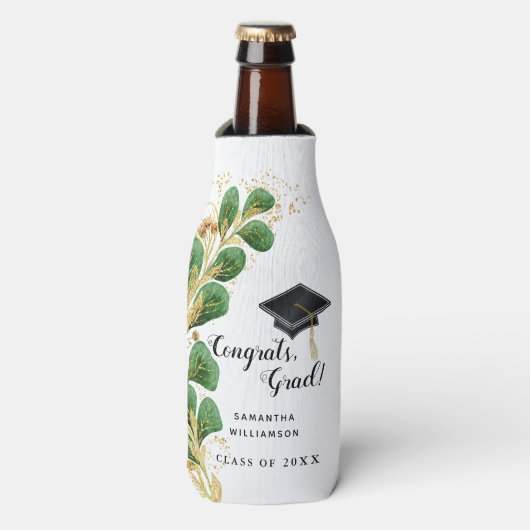 Elegant Floral Congrats Afstudeerder Graduation Pa Flesjeskoeler (Fles Voorkant)